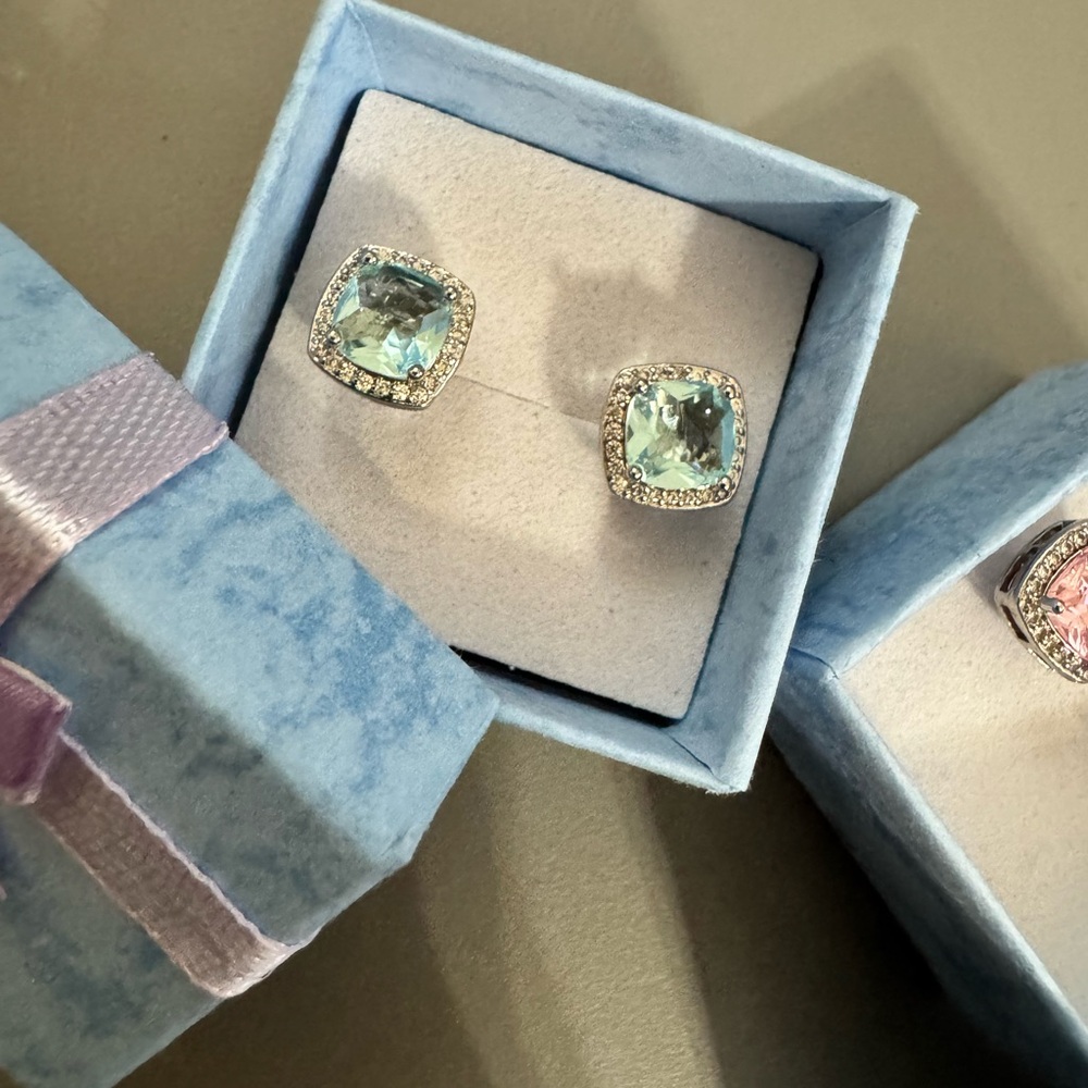 Elegant Silver and Pink Stud Earrings - Picture 3 of 6